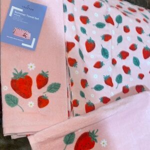Crofton Pink Strawberry Kitchen Towel Set